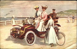 Women with Car & Bicycle Postcard