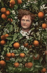 Girl Surronded by Oranges Postcard