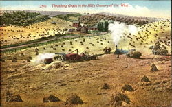 Threshing Grain In The Hilly Country Of The West Farming Postcard Postcard