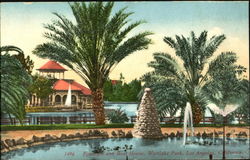 Fountain And Boat House, Westlake Park Postcard