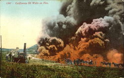 California Oil Wells On Fire Postcard