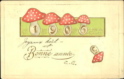 1906 Bonne Annee Mushrooms New Year's Postcard Postcard