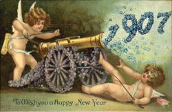 1907 To Wish You Happy New Year Angels & Cherubs Postcard Postcard