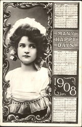 Many Happy Days 1908 New Year's Postcard Postcard