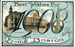 1908 Best Wishes For 1908 From Boston Massachusetts Postcard Postcard