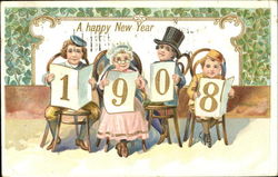 A Happy New Year 1908 Postcard