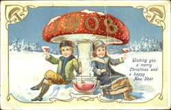 1908 Wishing You A Merry Christmas And Happy New Year Children Postcard Postcard