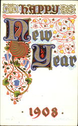 Happy New Year 1908 Postcard