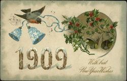 1909 With Best New Year Wishes New Year's Postcard Postcard