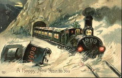 1909 Train A Happy New Year To You New Year's Postcard Postcard