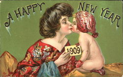 A Happy New Year 1909 Postcard