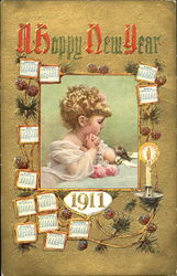 A Happy New Year 1911 Postcard