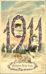 1911 A Happy New Year Cats Postcard Postcard