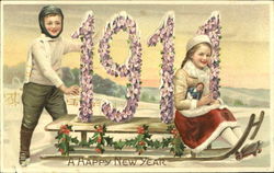 1911 A Happy New Year Children Postcard Postcard