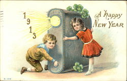 1913 A Happy New Year Children Postcard Postcard