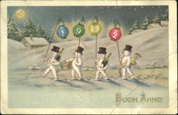 1922 Buon Anno Snowmen Postcard