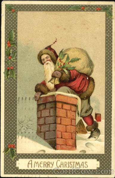 Santa climbing down the chimney Santa Claus