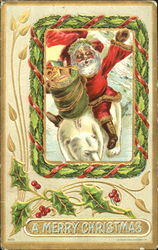 Santa with presents riding on white bear Santa Claus Postcard Postcard