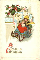 Two sisters sledding Children Postcard Postcard