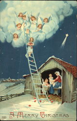 Angels coming down a ladder to a family Postcard