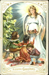 An Angel in White with three small children Postcard