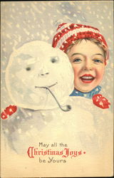 Pretty Girl with Snowman Snowmen Postcard Postcard