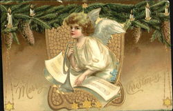 Angel with trumpet and music Angels Postcard Postcard