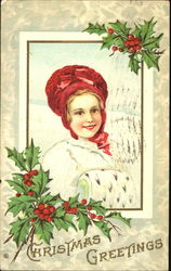 Picture of woman with Holly Leaves on frame Children Postcard Postcard