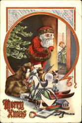 Santa Delivering Presents with Child Sleeping Postcard