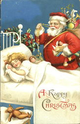 Santa looking over a sleeping girl Santa Claus Postcard Postcard