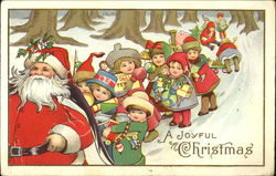 Santa with children along Santa Claus Postcard Postcard