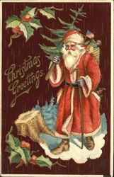 Santa with Red Robe and Lots of Gifts to Deliver Santa Claus Postcard Postcard