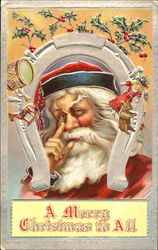 Santa under a horse shoe Santa Claus Postcard Postcard