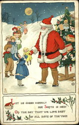 Santa Handing Out Toys to Children in Line Postcard