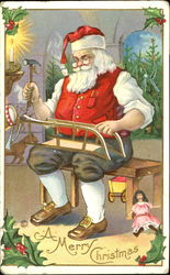 Santa fixing a sleigh Santa Claus Postcard Postcard