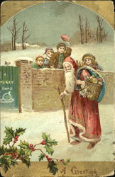 Group of Children Waving at Santa Santa Claus Postcard Postcard