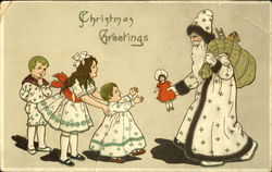 Santa in White Delivering Gifts to Children Postcard