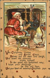 Santa putting toys in Stockings Postcard