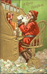 Santa Reads his Letters Santa Claus Postcard Postcard