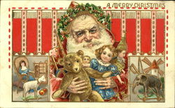 Santa holding toys with Holly leave on head Postcard