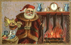 Santa Filling Stockings Near the Fireplace Santa Claus Postcard Postcard