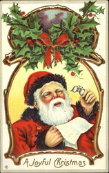 Santa in Red and Black cleaning his glasses Postcard