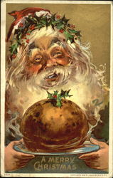 Santa with Holly and Food on Plate Postcard