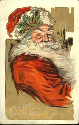 Santa With Large Holly Sprig On Hat Postcard