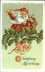 Santa on Holly and berry leaves Santa Claus Postcard Postcard