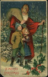 Granfatherly Santa with sweet children Santa Claus Postcard Postcard