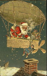 Santa in a hot air balloon dropping a doll down the chimmney Santa Claus Postcard Postcard