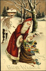 Santa with Toys on Road to House Santa Claus Postcard Postcard