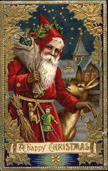 Santa and His Reindeer delivering presents Santa Claus Postcard Postcard