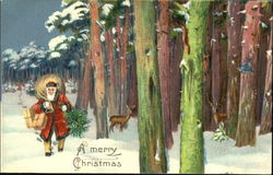 Santa walking through the woods Santa Claus Postcard Postcard